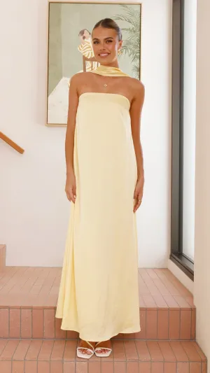 Caitie Strapless Scarf Maxi Dress - Yellow,prom dresses,wedding guest dresses,homecoming dresses,bridesmaid dresses,cocktail dresses,women clothing,summer dresses,formal dresses,sundresses,mother of the bride dresses,quince clothing,bodycon dress,dress cas