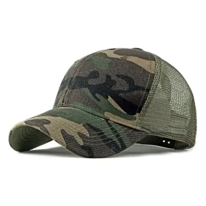Camouflage Trucker Cap stylish boater hat with ribbon on model