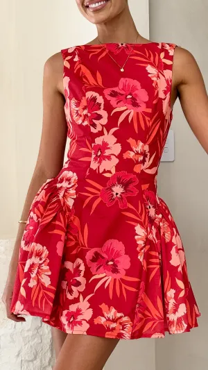 Canika Mini Dress - Red Floral,prom dresses,wedding guest dresses,homecoming dresses,bridesmaid dresses,cocktail dresses,women clothing,summer dresses,formal dresses,sundresses,mother of the bride dresses,quince clothing,bodycon dress,dress casual,dress de