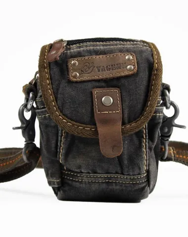 Canvas Black Mens Mini Side Messenger Bag Canvas Belt Pouch Waist Bag For Men Black