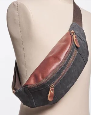 Canvas Leather Mens Fanny Pack Canvas Waist Bag Small Canvas Chest Bag for Men Coffee