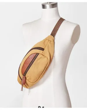 Canvas Leather Mens Womens Fanny Pack Canvas Waist Bag Small Hip Pack for Men Canel