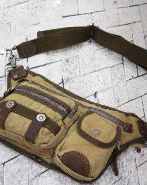 Canvas Mens Chest Bag Khaki Waist Bag Black Canvas Fanny Pack For Men Black