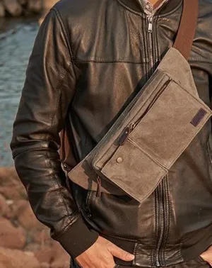 Canvas Mens Fanny Pack Canvas Waist Bag Small Canvas Chest Bag for Men Gray