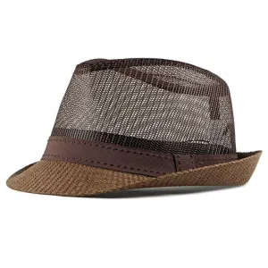 Capri Summer Mesh Trilby Hat stylish boater hat with ribbon on model