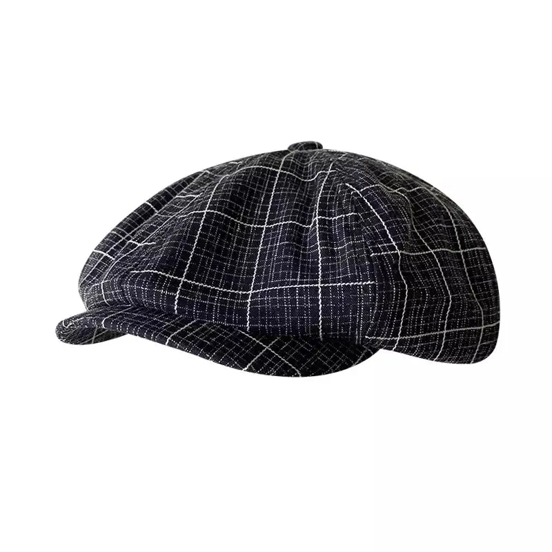 Cardigan Plaid Newsboy Cap boater hat with bow in beach sunlight