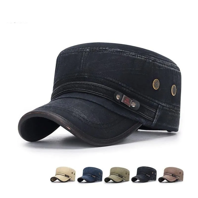 Carson Washed Cotton Army Cap stylish boater hat with ribbon on model