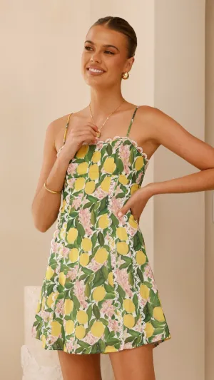 Cartia Mini Dress - Lemon Print,prom dresses,wedding guest dresses,homecoming dresses,bridesmaid dresses,cocktail dresses,women clothing,summer dresses,formal dresses,sundresses,mother of the bride dresses,quince clothing,bodycon dress,dress casual,dress d