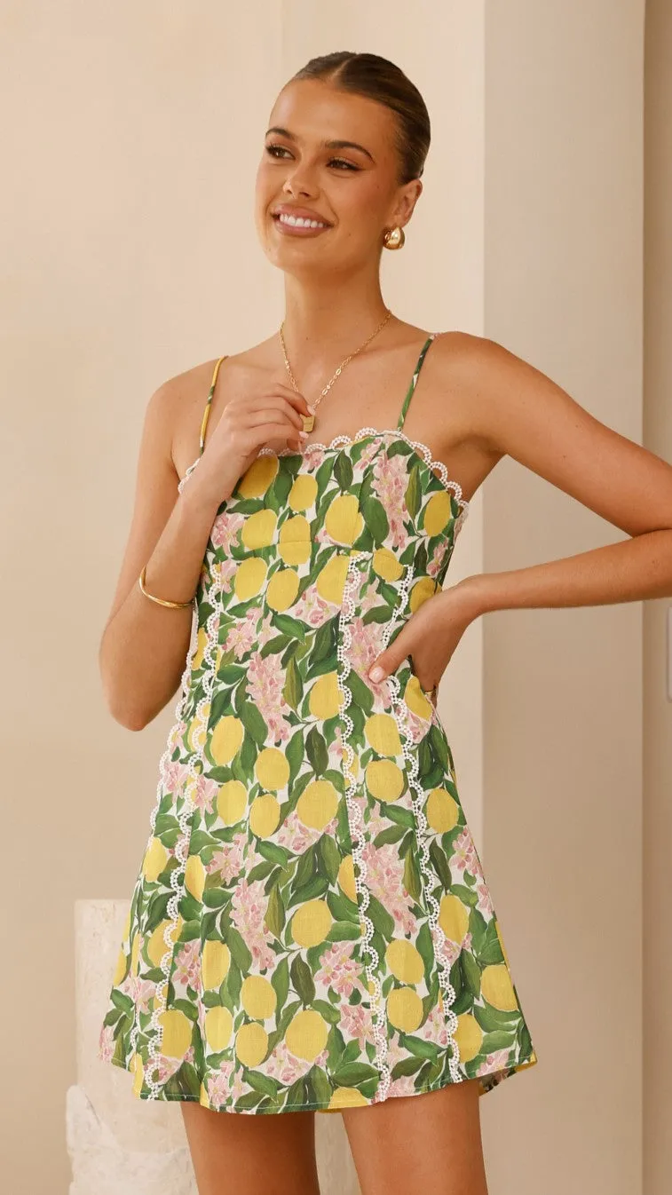 Cartia Mini Dress - Lemon Print,prom dresses,wedding guest dresses,homecoming dresses,bridesmaid dresses,cocktail dresses,women clothing,summer dresses,formal dresses,sundresses,mother of the bride dresses,quince clothing,bodycon dress,dress casual,dress d