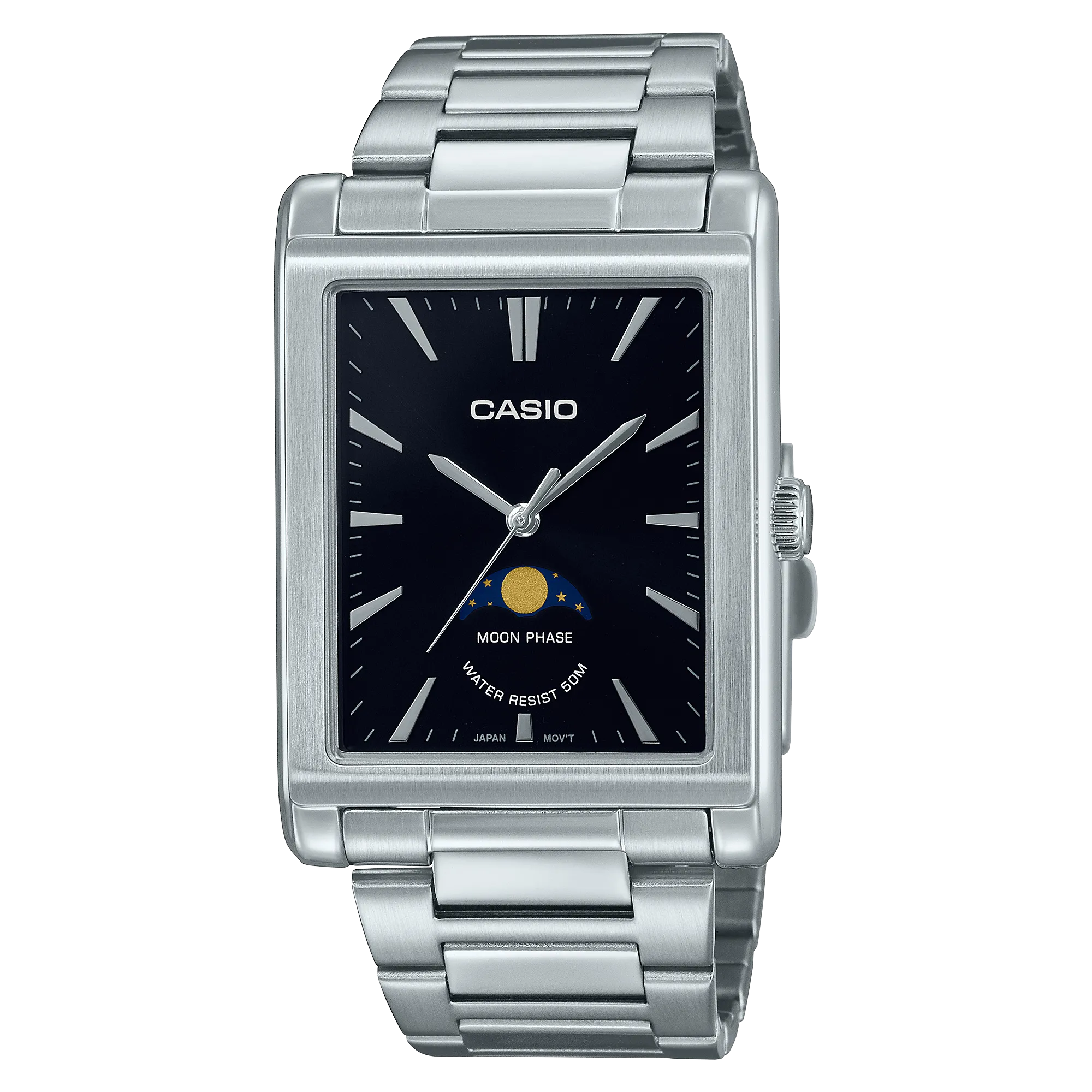 Casio Analog Moon Phase Silver Stainless Steel Watch MTPM105D-1A 