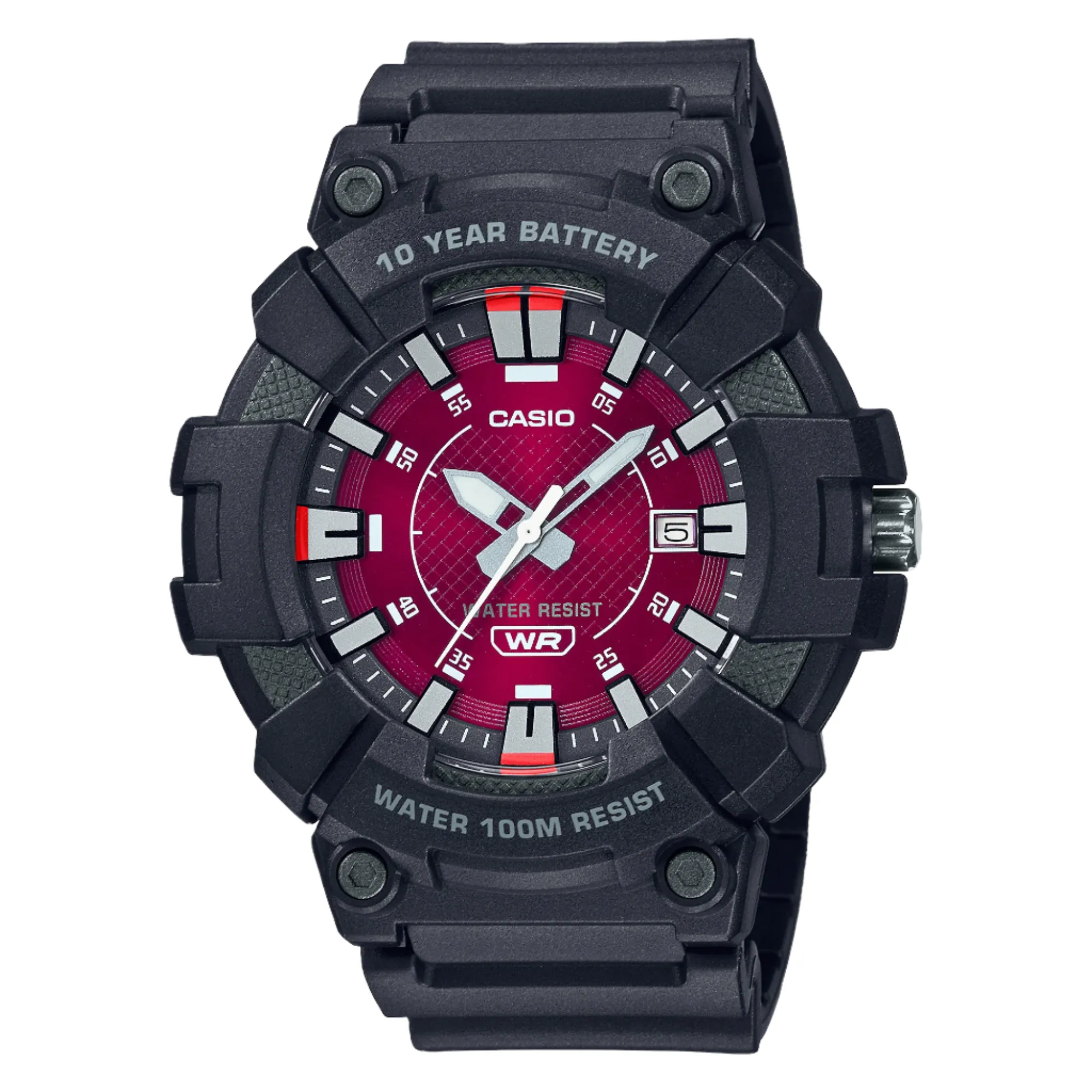 Casio Analog Red Dial Black Resin Band Watch MW610H-4A 