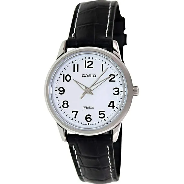 Casio Analog White Dial Black Leather Strap Watch LTP1303L-7B 