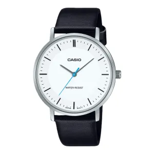 Casio Analog White Dial Black Leather Strap Watch MTPVT04L-7E 