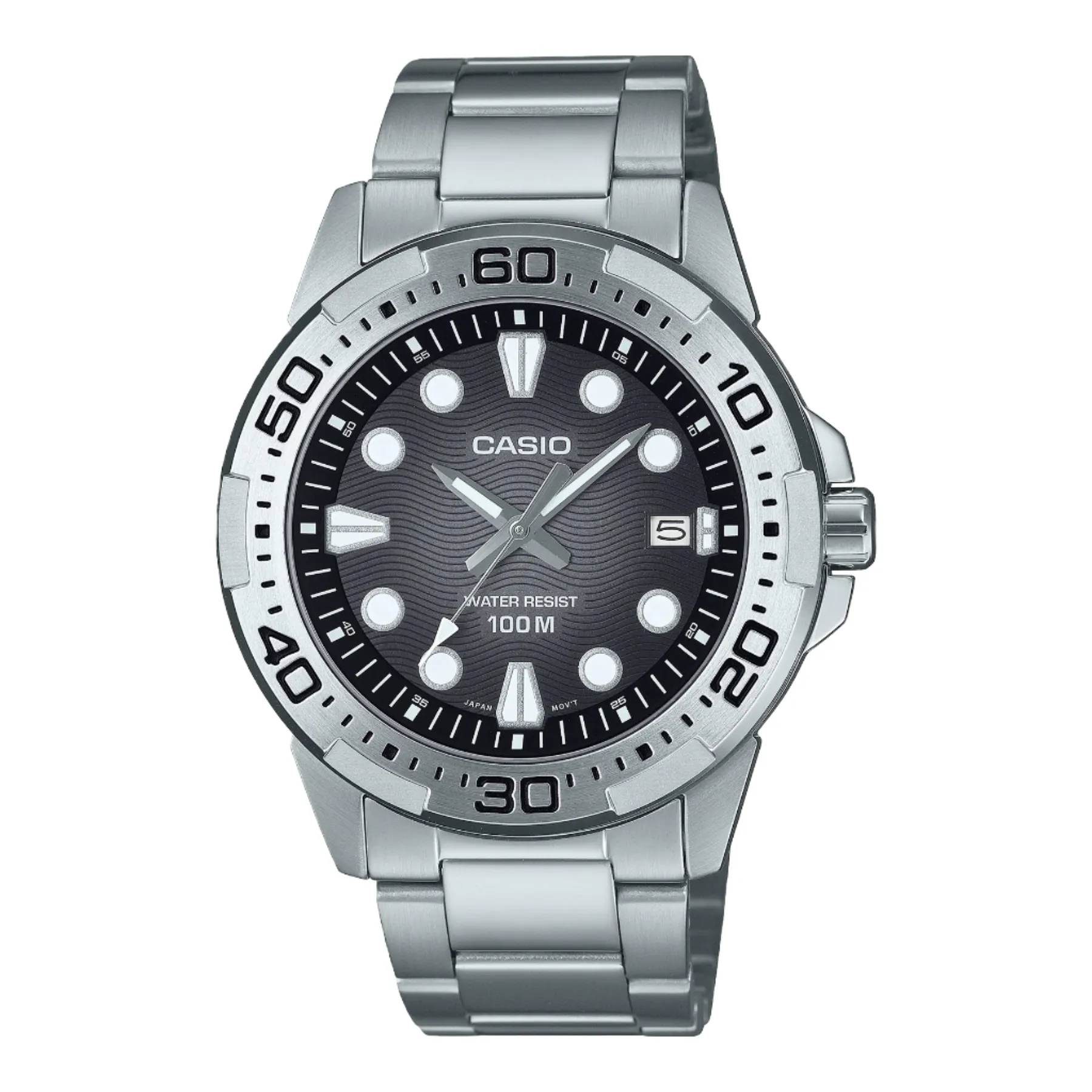Casio Analogue Diver Black Dial Stainless Steel Watch MTD140D-1A 