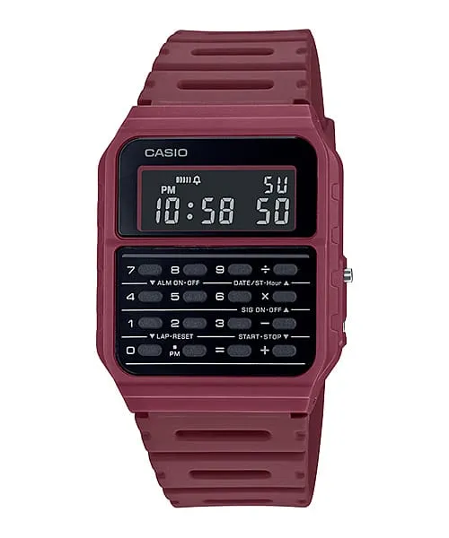 Casio Calculator Data Bank Red Resin Band Watch CA53WF-4B 