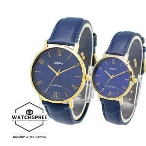 Casio Couple Blue Leather Strap Watch LTPVT01GL-2B MTPVT01GL-2B2 [Couple Watch Set] 