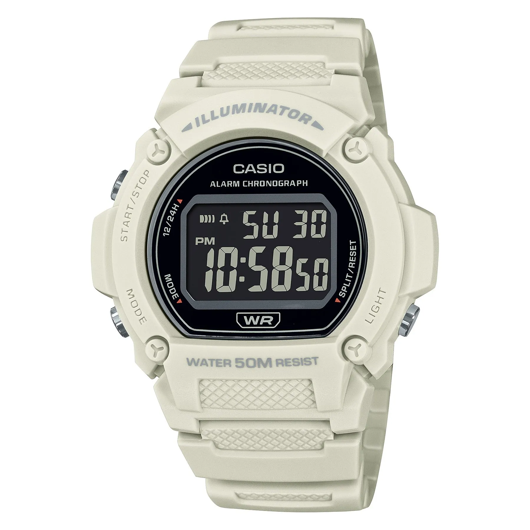 Casio Digital Black Dial White Resin Band Watch W219HC-8B 