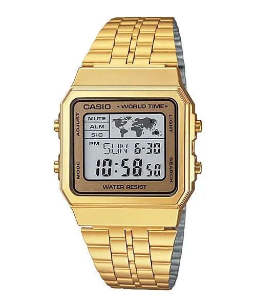 Casio Digital Gold Stainless Steel World Time Watch A500WGA-9DF 