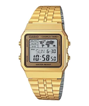 Casio Digital Gold Stainless Steel World Time Watch A500WGA-9DF 