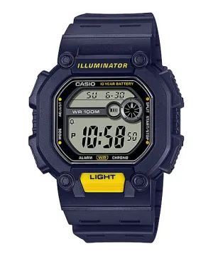 Casio Digital Illuminator Grey Dial Blue Resin Band Watch W737H-2A 