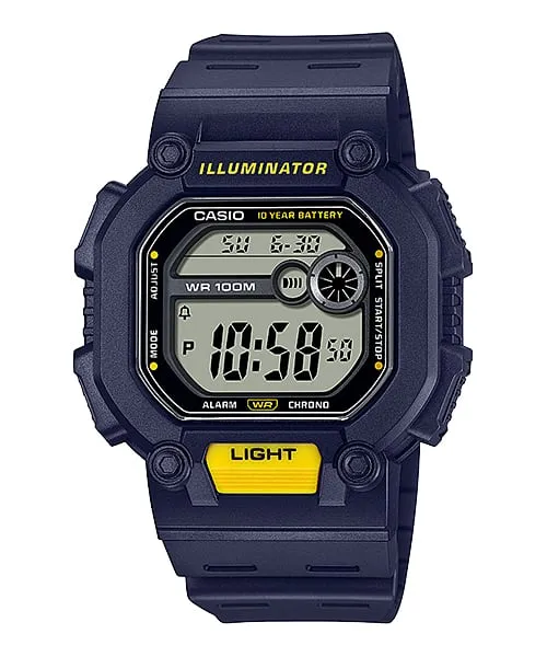 Casio Digital Illuminator Grey Dial Blue Resin Band Watch W737H-2A 