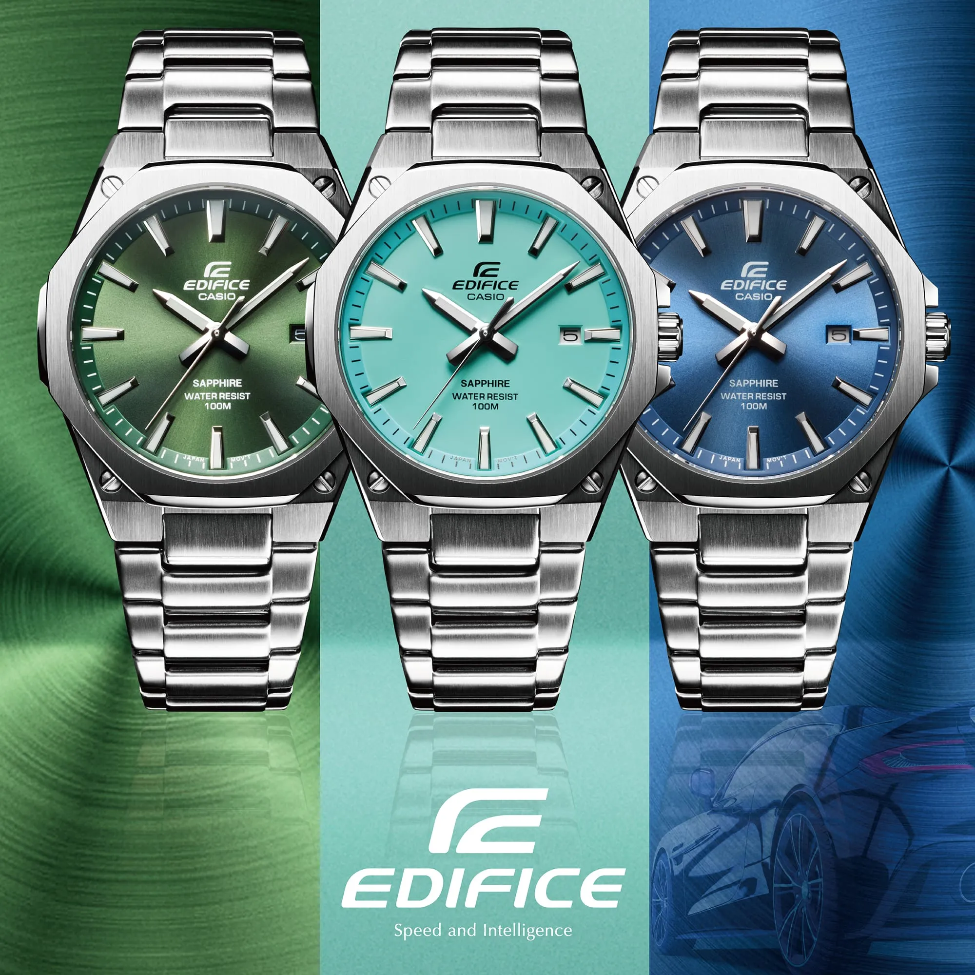 Casio Edifice 3-Hand Analog Green Dial Stainless Steel Watch EFRS108D-3A