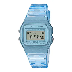 Casio F-91WS-2DF Blue Resin Transparent Strap Watch for Women Affordable casual watches Sporty casual watches Affordable luxury casual watches