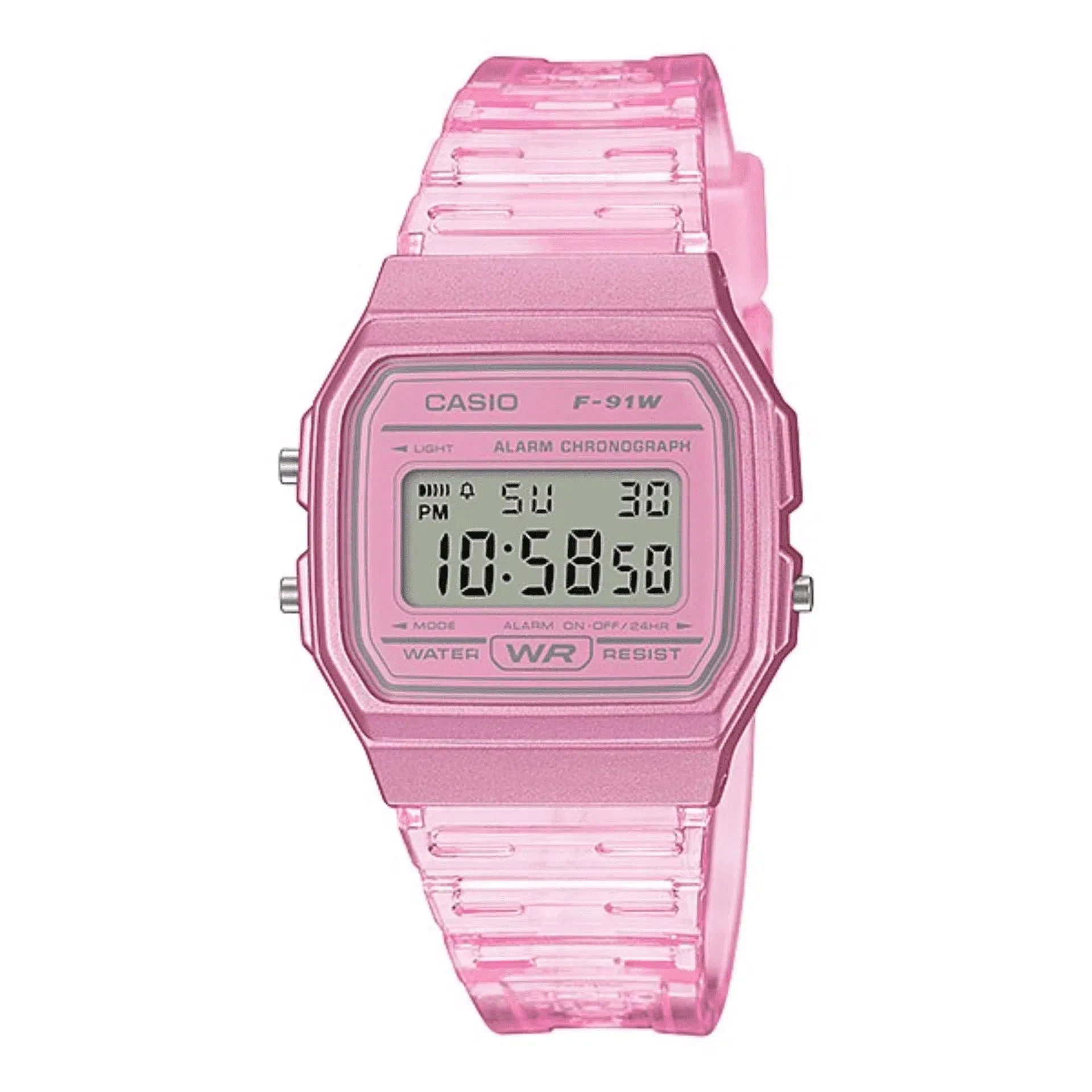 Casio F-91WS-4DF Pink Resin Transparent Strap Watch for Women Affordable casual watches Sporty casual watches Affordable luxury casual watches
