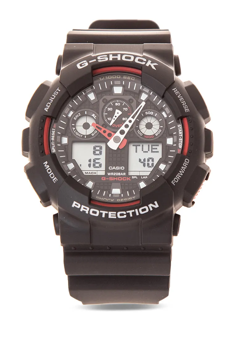 Casio G-shock GA-100-1A4DR Digital Analog Rubber Strap Watch For Men Affordable casual watches Sporty casual watches Affordable luxury casual watches
