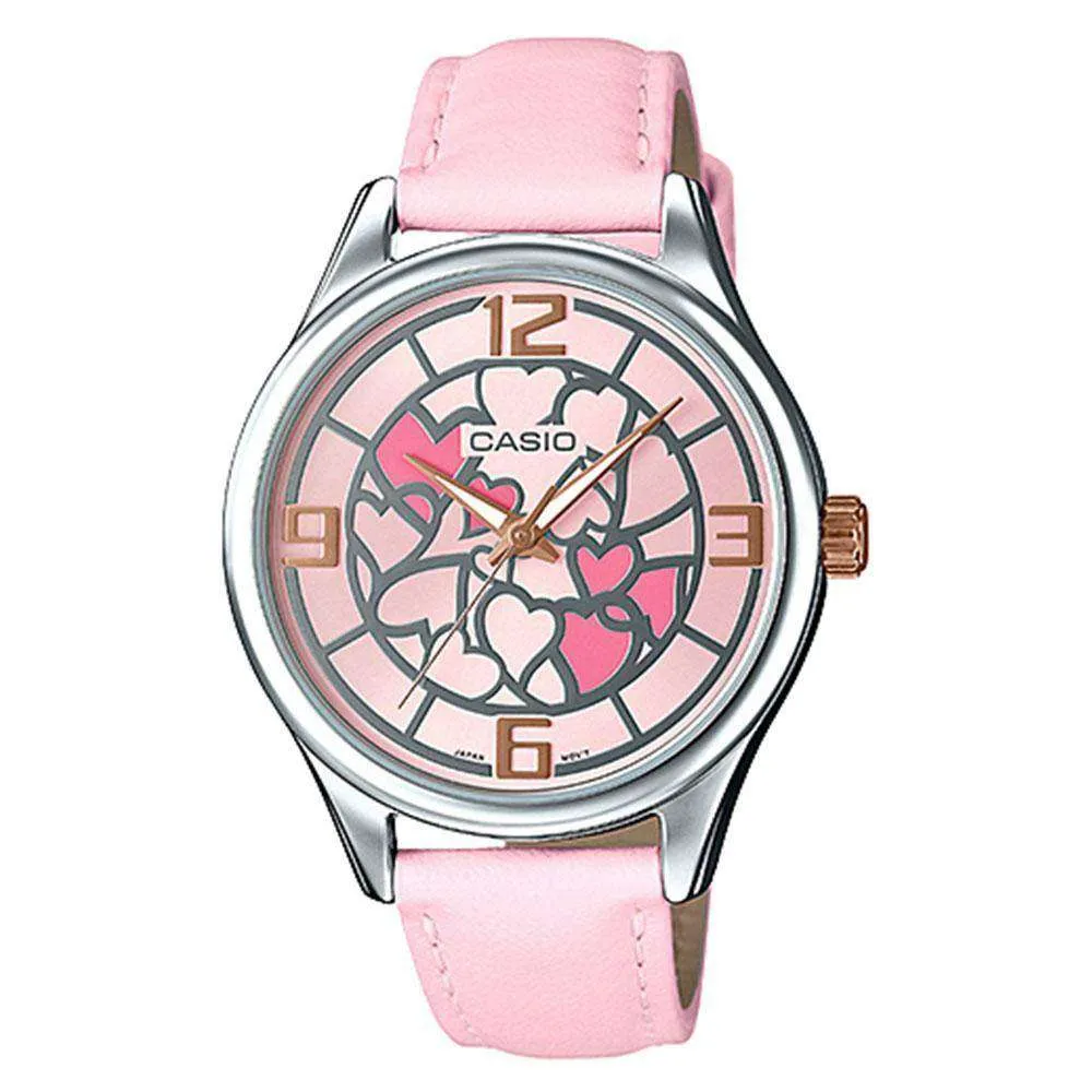 Casio LTP-E128L-4A Pink Leather Strap Watch for Women Affordable casual watches Sporty casual watches Affordable luxury casual watches