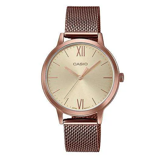 Casio LTP-E157MR-9ADF Rose Gold Mesh Watch for Women Affordable casual watches Sporty casual watches Affordable luxury casual watches