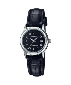 Casio LTP-V002L-1B Black Leather Strap Watch for Women Affordable casual watches Sporty casual watches Affordable luxury casual watches