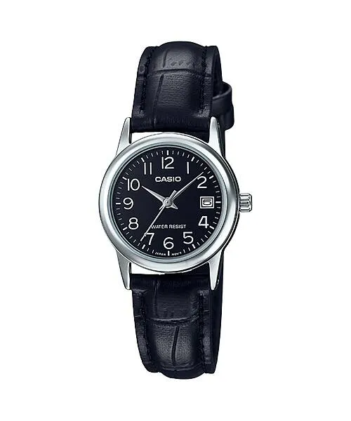 Casio LTP-V002L-1B Black Leather Strap Watch for Women Affordable casual watches Sporty casual watches Affordable luxury casual watches