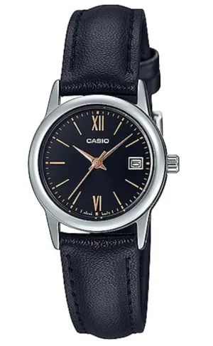 Casio LTP-V002L-1B3 Black Leather Strap Watch for Women Affordable casual watches Sporty casual watches Affordable luxury casual watches