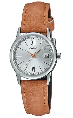 Casio LTP-V002L-7B3 Brown leather strap watch for Women Affordable casual watches Sporty casual watches Affordable luxury casual watches