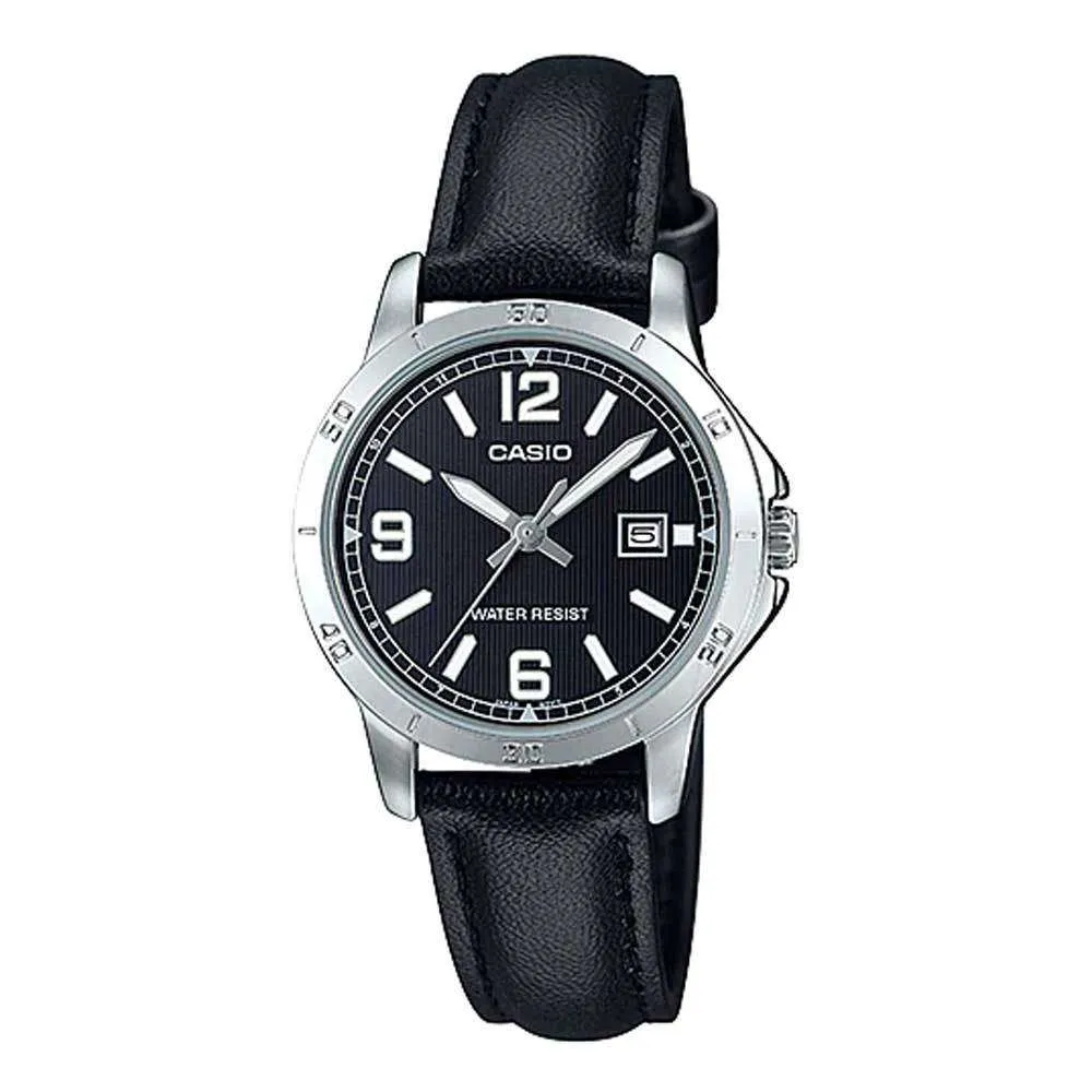 Casio LTP-V004L-1B Black Leather Watch for Women Affordable casual watches Sporty casual watches Affordable luxury casual watches