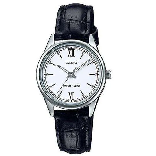 Casio LTP-V005L-7B2UDF Black Leather Strap Watch for Women Affordable casual watches Sporty casual watches Affordable luxury casual watches