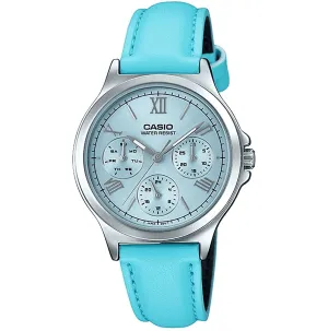 Casio LTP-V300L-2A3 Light Blue Leather Watch for Women Affordable casual watches Sporty casual watches Affordable luxury casual watches