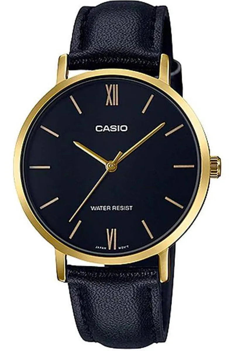 Casio LTP-VT01GL-1B Black leather Strap Watch for Women Affordable casual watches Sporty casual watches Affordable luxury casual watches