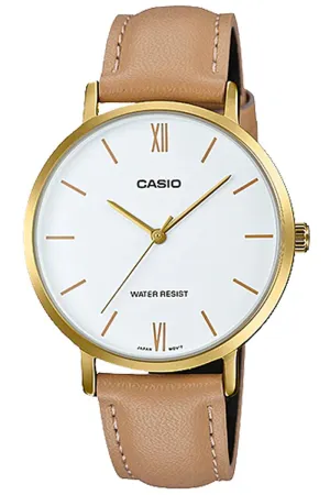 Casio LTP-VT01GL-7B Light Brown Leather Strap Watch for Women Affordable casual watches Sporty casual watches Affordable luxury casual watches