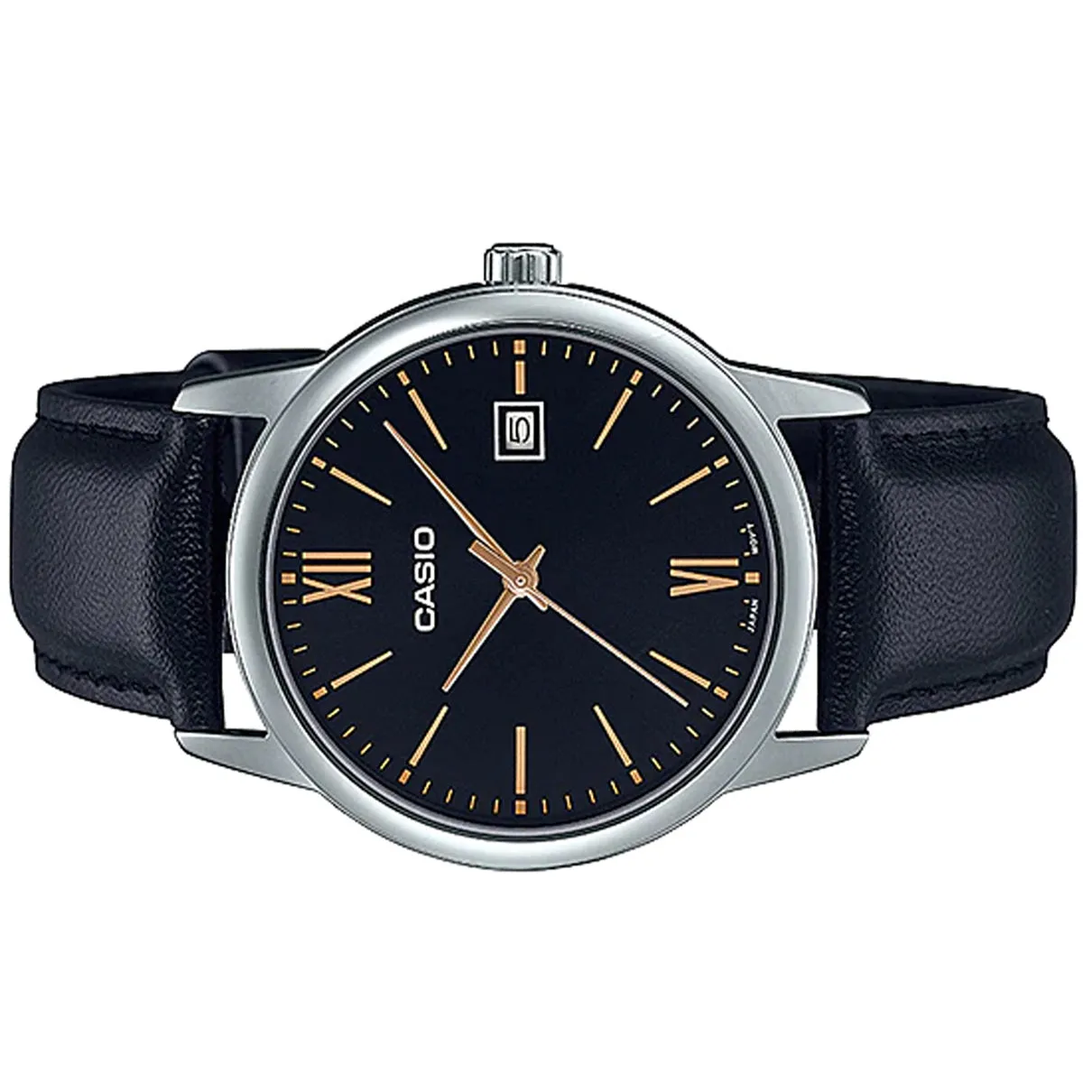 Casio MTP-V002L-1B3 Black Leather Strap Watch for Men