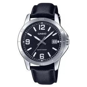 Casio MTP-V004L-1B Black Leather Watch for Men Affordable casual watches Sporty casual watches Affordable luxury casual watches