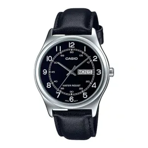 Casio MTP-V006L-1B2 Black Leather Watch for Men Affordable casual watches Sporty casual watches Affordable luxury casual watches