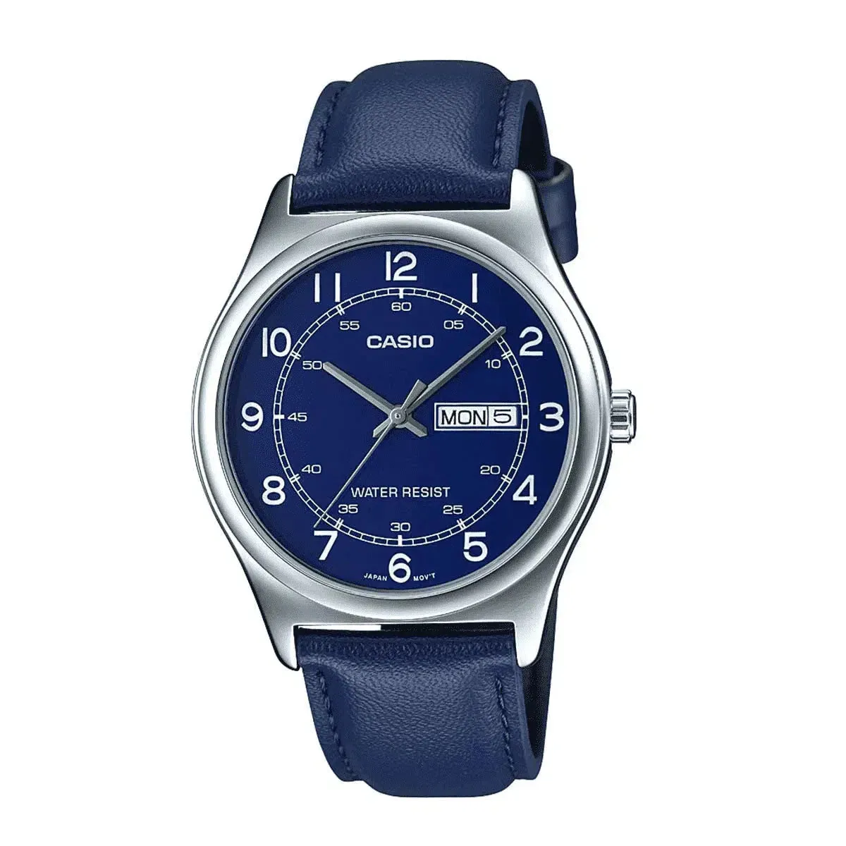 Casio MTP-V006L-2B Blue Lather Watch for Men Affordable casual watches Sporty casual watches Affordable luxury casual watches