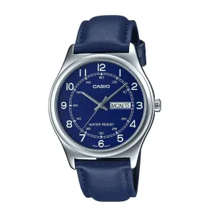 Casio MTP-V006L-2B Blue Lather Watch for Men Affordable casual watches Sporty casual watches Affordable luxury casual watches