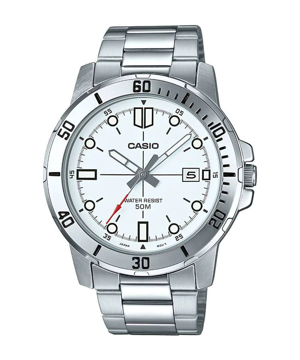 Casio MTP-VD01D-7EVUDF Silver Stainless Watch for Men Affordable casual watches Sporty casual watches Affordable luxury casual watches