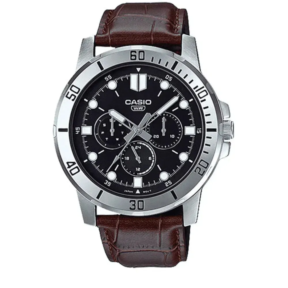 Casio MTP-VD300L-1E Brown Leather Watch for Men Affordable casual watches Sporty casual watches Affordable luxury casual watches