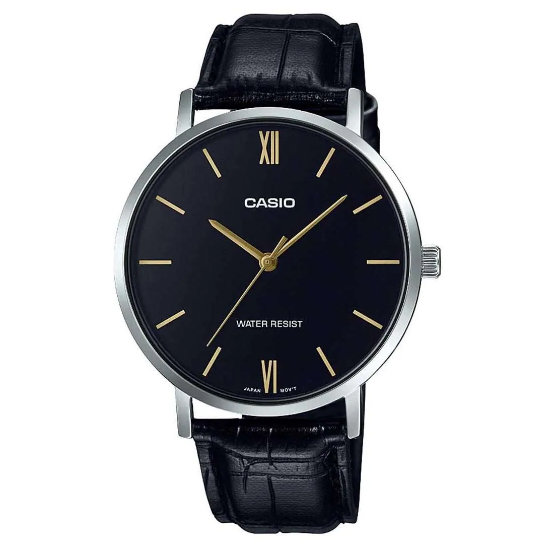 Casio MTP-VT01L-1BUDF Black Leather Watch for Men Affordable casual watches Sporty casual watches Affordable luxury casual watches