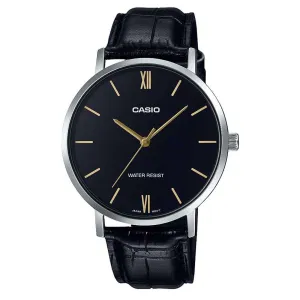 Casio MTP-VT01L-1BUDF Black Leather Watch for Men Affordable casual watches Sporty casual watches Affordable luxury casual watches