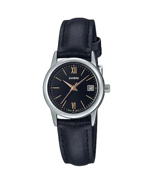 Casio Quartz Analog Silver with Black Leather Band Women's Watch LTPV002L-1B3 